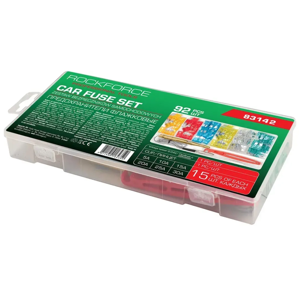 Предохранители плавкие флажковые автомобильные (от 5А до 30А), комплект 92пр. RockFORCE RF-FS-25[83142]