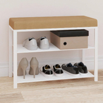 Банкетка для обуви 2-х полочная "Торонто 23S" цвет белый, цвет сиденья бежевый (ткань рогожка)