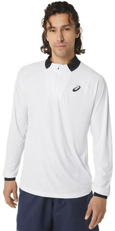 Мужская теннисная футболка  Asics Men Court 1/2 Zip Long Sleeve Top - brilliant white