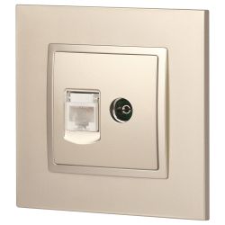 14-3110-04 ЭРА Розетка RJ45+TV, IP20, шампань