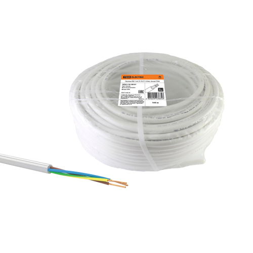 Провод бытовой ПВС Tdm Electric, 3 x 0,75 мм², 100 м, белый