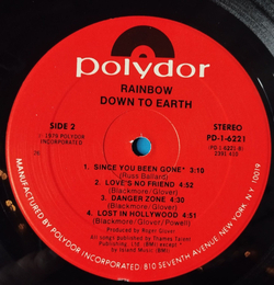 Винтажная виниловая пластинка LP Rainbow Down To Earth (USA 1979) Lost In Hollywood