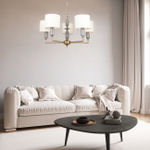 Люстра подвесная 5x40Вт Е14, металл/ткань/керамика, бронза, белый плафон,  дымчатый декоративный элемент