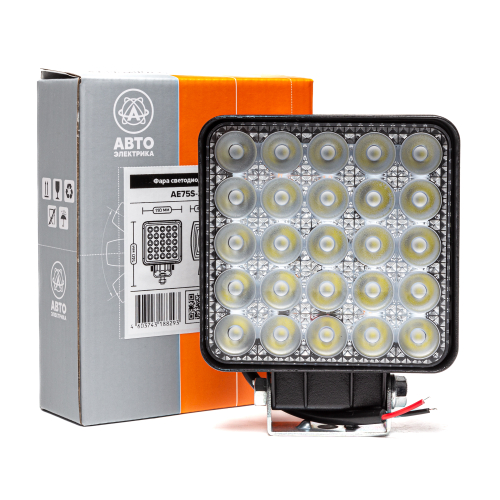 Фара светодиодная дополнительная, квадратная 110*42*140, направленный свет, 25 диодов, крепление по центру, 75 Вт, 10-30 В