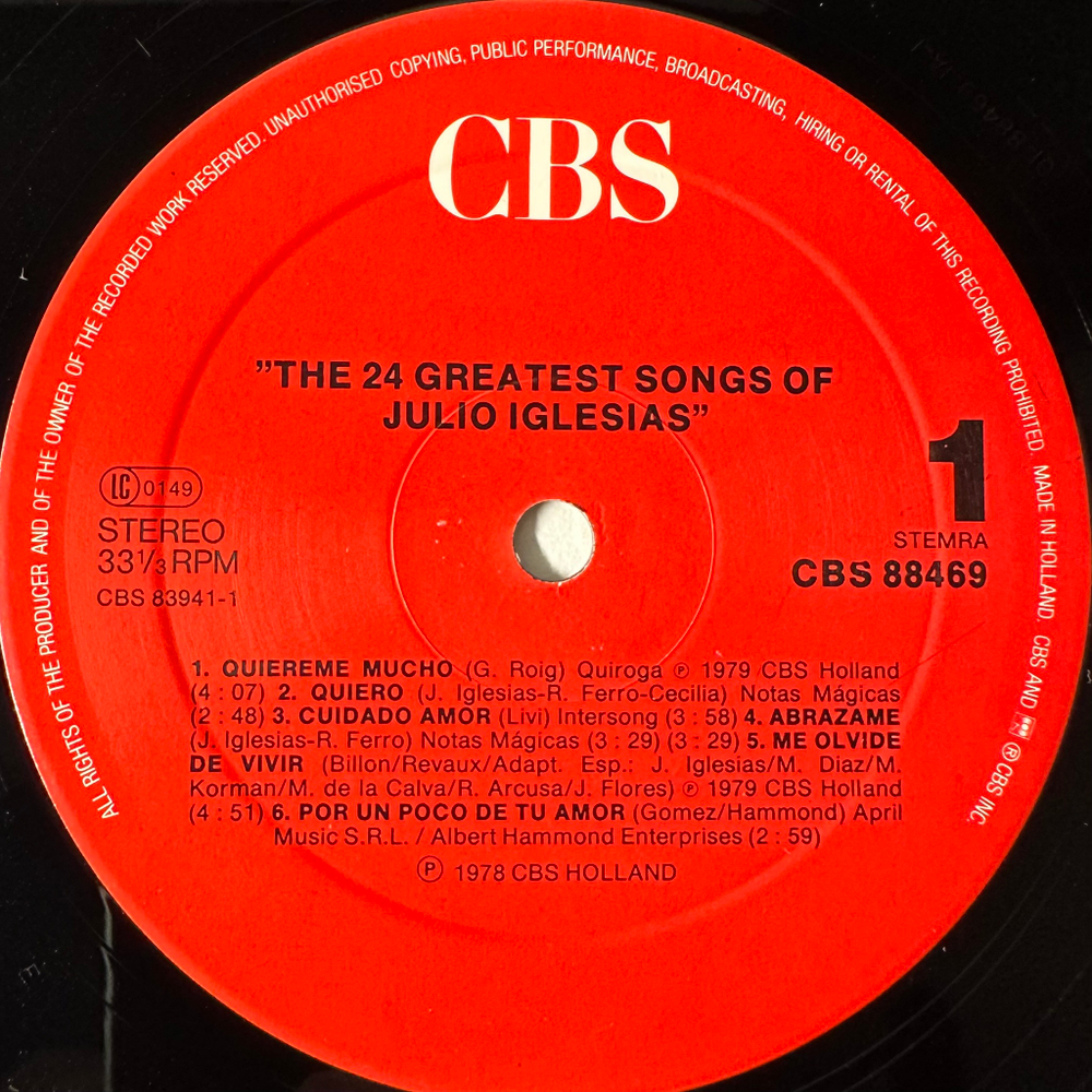 Julio Iglesias ‎– The 24 Greatest Songs 2LP (Голландия)