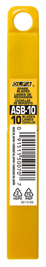 OLFA 9 мм, 10 шт, в пластиковом кейсе, сегментированные лезвия (OL-ASB-10)