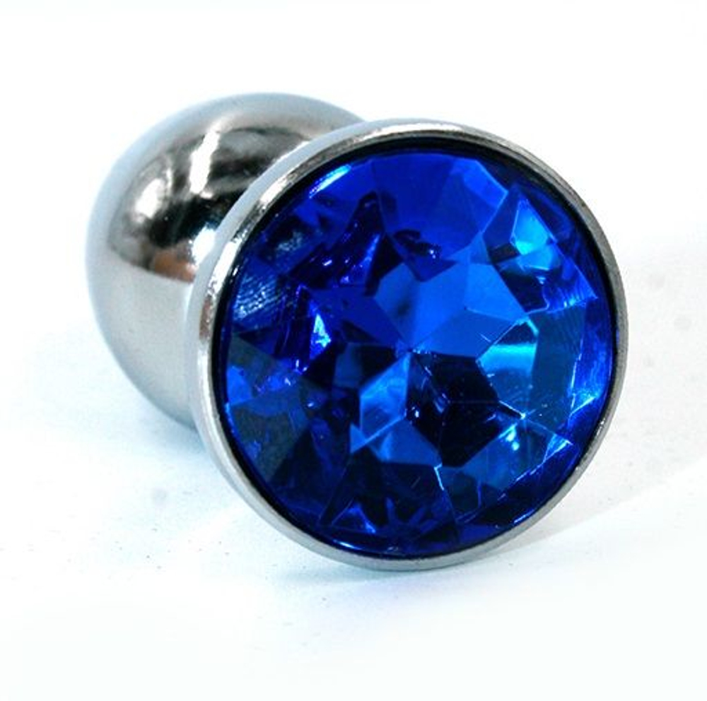 Малая анальная пробка из алюминия с синим кристаллом - 7 см. (Цвет: синий)