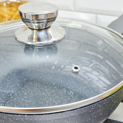 Сотейник 28см Гранит с несъемной ручкой и cтеклянной крышкой