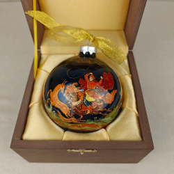 Набор шар новогодний с круговой росписью Палех "Охота" в футляре