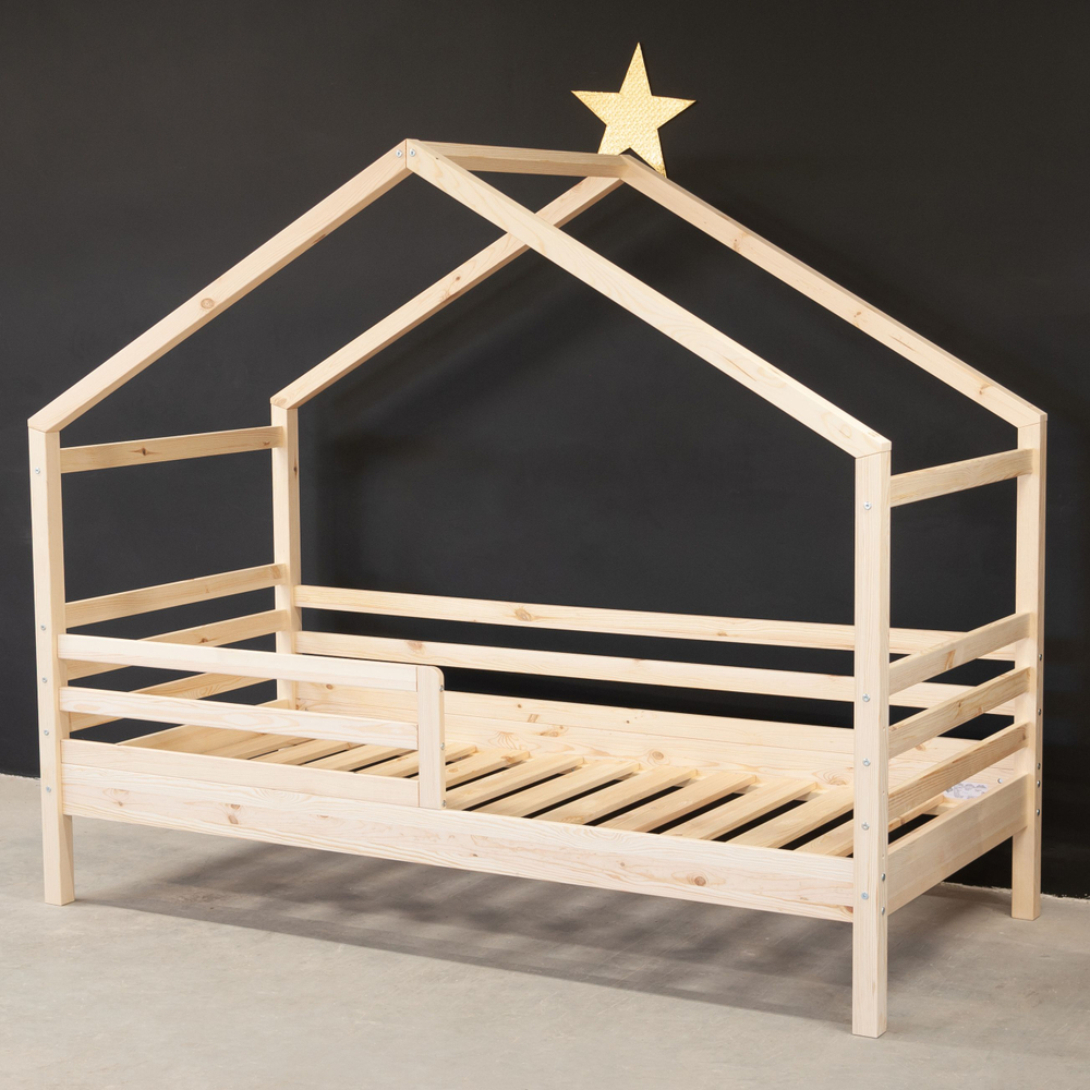 Кровать детская, 90х190х170, Альков, с бортиком, кровать домик, деревянная, лак, Dipriz