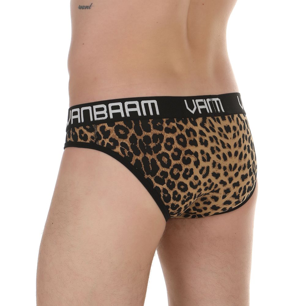 Мужские трусы слипы леопардовые с красной вставкой Van Baam