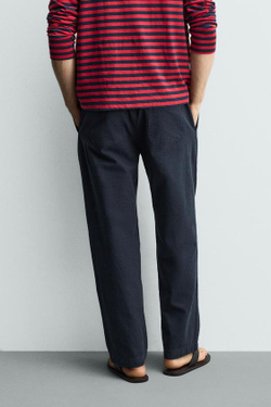 ZARA БРЮКИ RELAXED FIT В ЕЛОЧКУ, МОРСКОЙ СИНИЙ