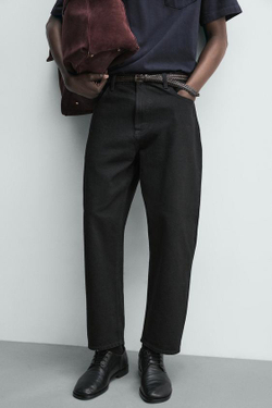 ZARA ДЖИНСЫ TAPERED WIDE FIT, ЧЕРНЫЙ