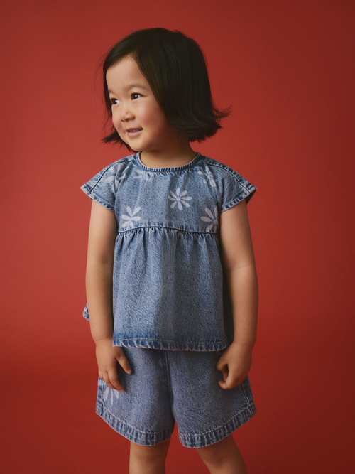 Топ джинсовый и шорты джинсовые в комплекте для девочки Next E29-099, Голубой