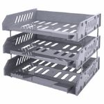 Лоток горизонтальный Brauberg File, набор 3шт, на метал. стержнях, серый