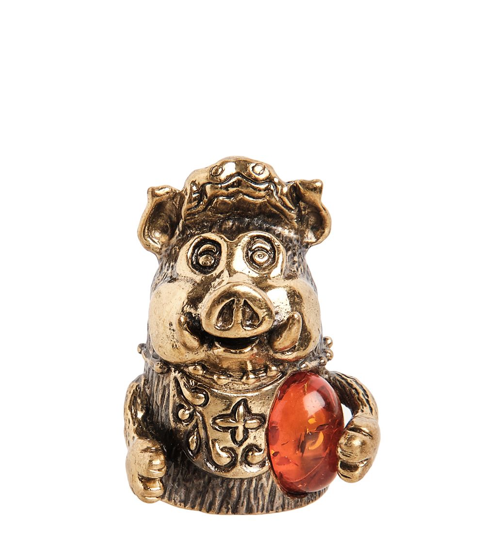 AM-1022 Фигурка «Колокольчик-Хавронья Буфетчица» (латунь, янтарь)