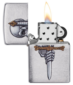 Зажигалка Zippo Sword Skull Desig с покрытием Brushed Chrome, латунь/сталь, серебристая, 38x13x57 мм