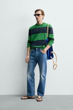 ZARA Х AARON LEVINE ЖАККАРДОВЫЙ СВИТЕР В ПОЛОСКУ, ЯРКО-СИНИЙ