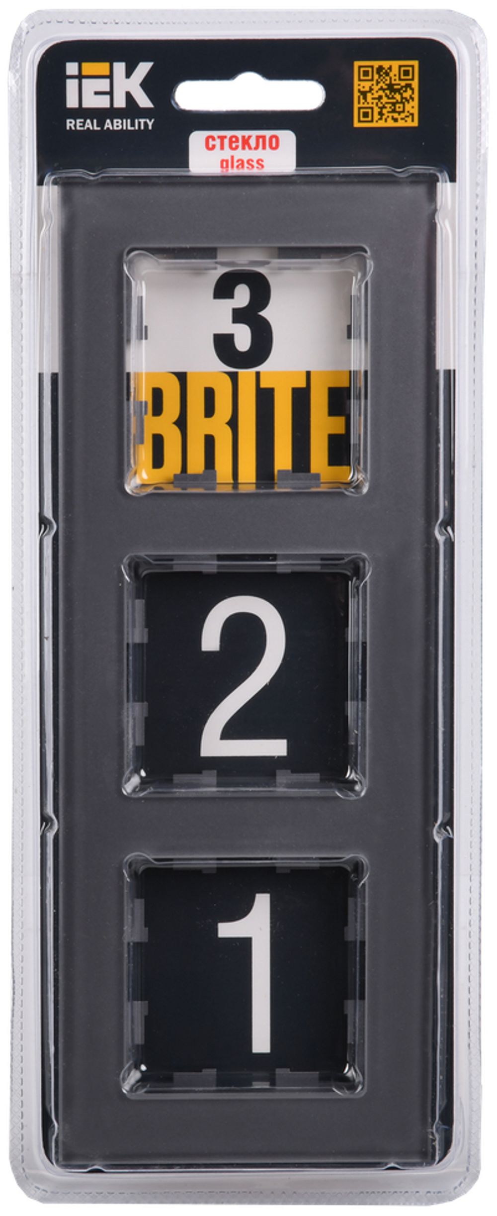 BRITE Рамка 3 -местная РУ-3-2-БрСе стекло серый IEK