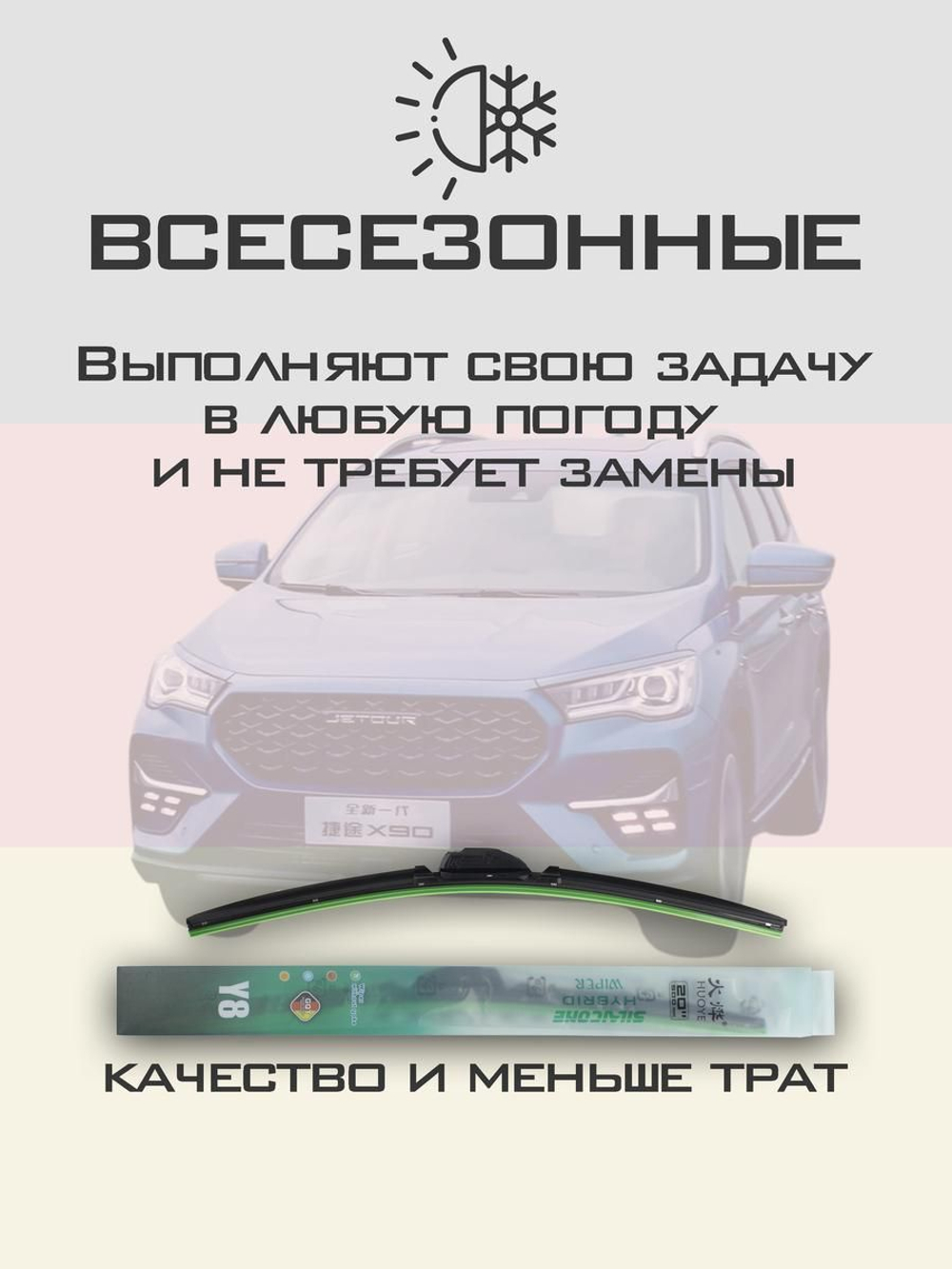 Щетки стеклоочистителя HUOYE Y8 600/475 мм на Jetour X90 | Push button