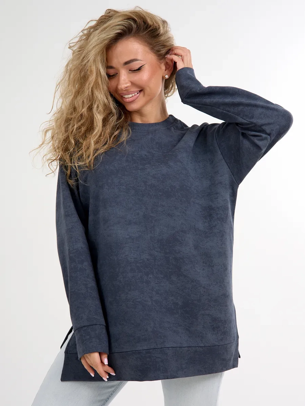 Кофта больших размеров оверсайз удлиненная без начеса теплая