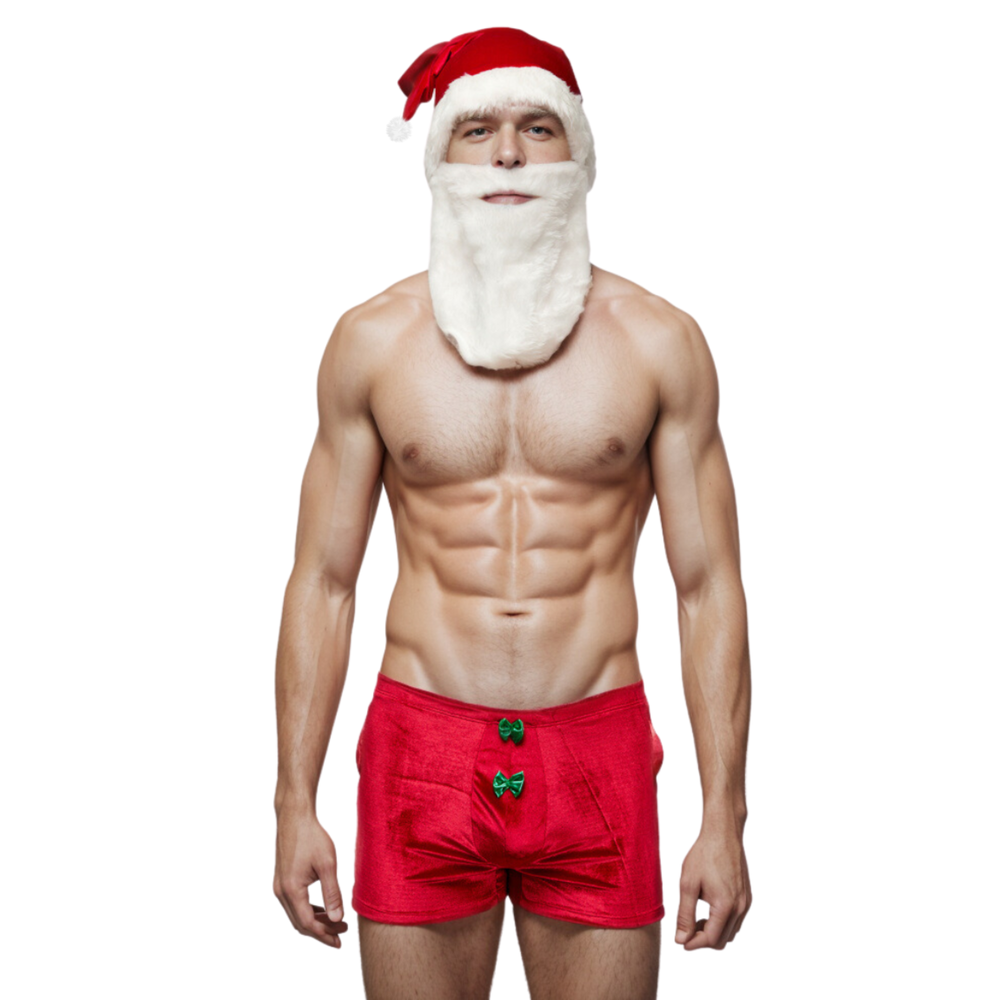 Мужской костюм "Дед Мороз" 2 в 1: боксеры с вырезом и шапка с бородой LaBlinque LB15736