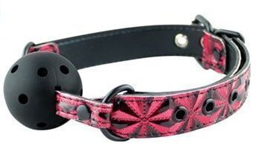 Чёрный кляп-шар на красных кожаных ремешках (Цвет: черный с красным)