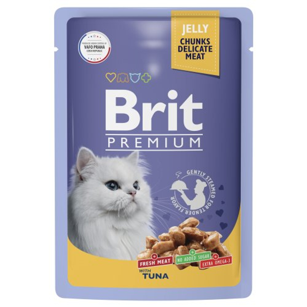 Влажный корм для кошек Брит Brit Premium 0,085кг тунец в желе 14 паучей