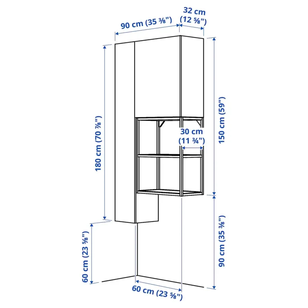 Комбинация для ванной - IKEA ENHET, 90х32х180 см, белый/светло-зеленый, ЭНХЕТ ИКЕА