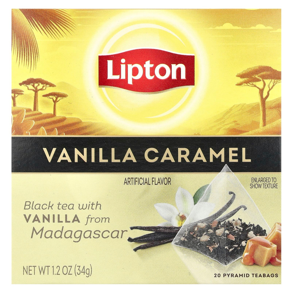 Lipton, Черный чай с ванилью и карамелью, 20 чайных пакетиков, 34 г (1,2 унции)