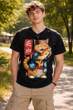 Футболка с принтом "Кот и рыба" ДТФ