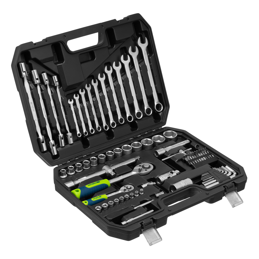 Набор инструментов, 1/2", 1/4", пластиковый кейс 89 предметов Сибртех