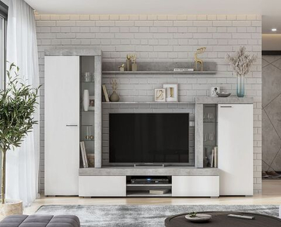 Гостиная МГ5 цемент светлый/белый