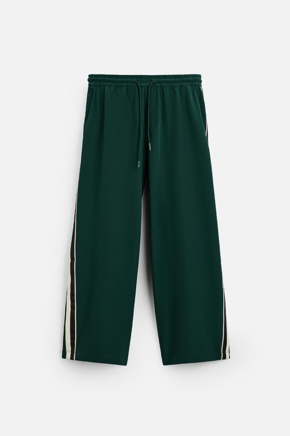 ZARA БРЮКИ ИЗ ВЫСОКОТЕХНОЛОГИЧНОЙ ТКАНИ С ЛАМПАСАМИ, БУТЫЛОЧНО-ЗЕЛЕНЫЙ