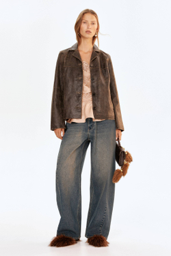 H&M Кожаная куртка, темно-коричневый