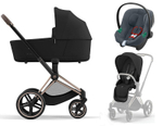 Коляска 3 в 1 Cybex Priam IV Rosegold complete и автокресло Aton B2 i-Size Steel Grey Sepia Black