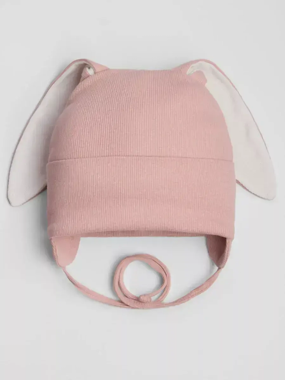 Шапка с ушками для девочки трикотажная на завязках