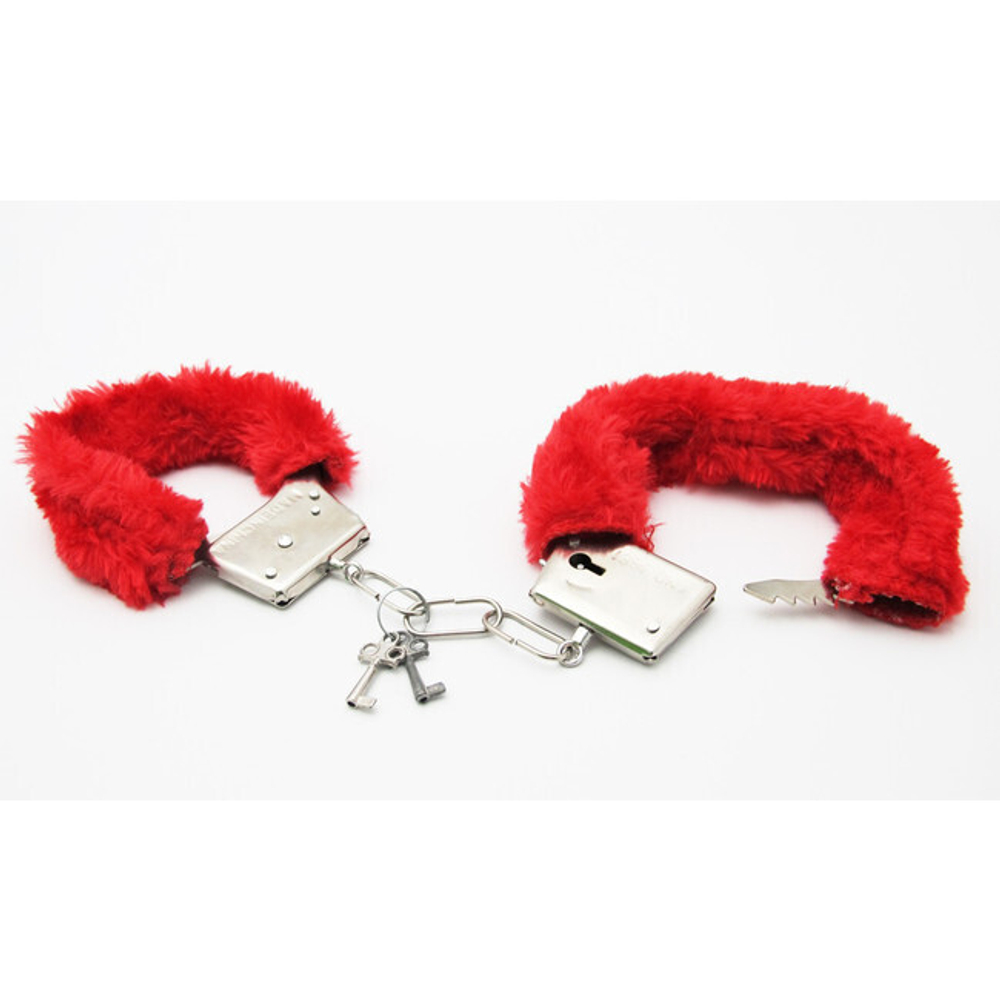 Наручники металлические с мехом красные Onjoy BDSM Metal Cuffs (Цвет: красный)