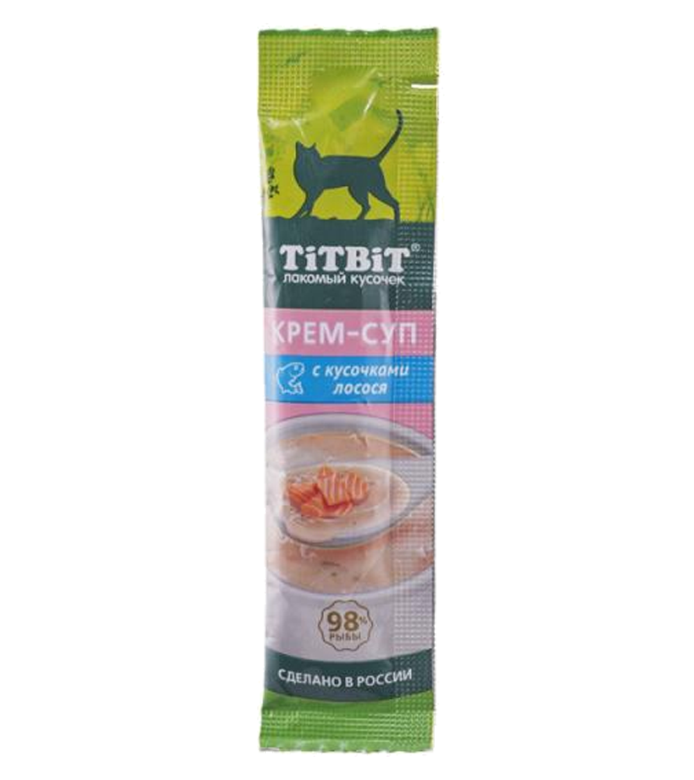 Титбит Лакомство для кошек, крем-суп с кусочками лосося 10гр.