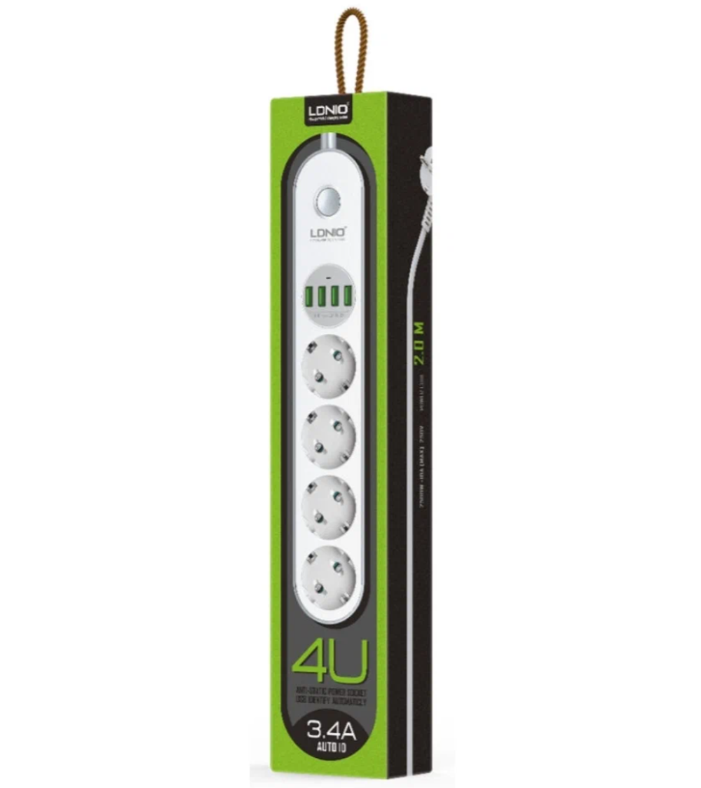 Фильтр сетевой LDNIO SE4432 (4роз./USB/2.0М.) Евровилка