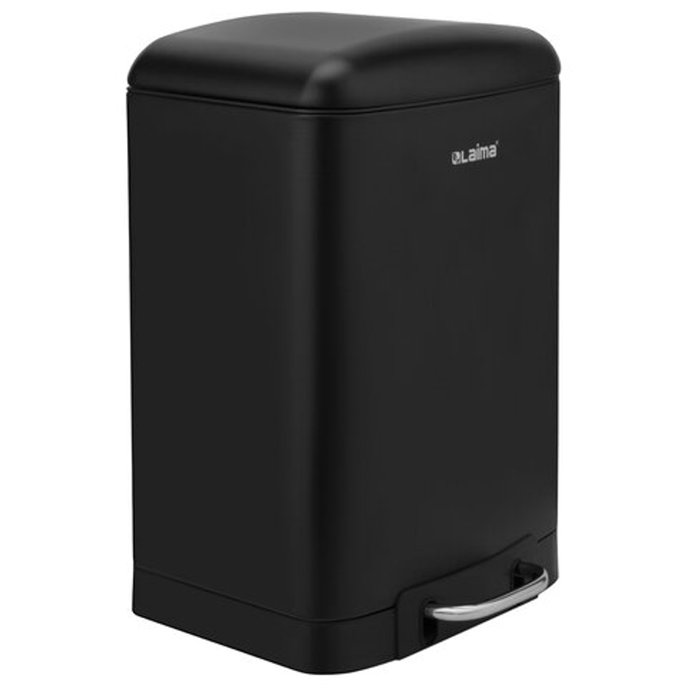 Ведро мусорное с педалью 12 л, крышка с доводчиком, черное матовое, металл, LAIMA ULTRA