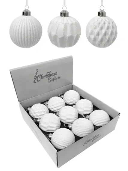 Набор винтажных стеклянных шаров Белый танец 80 мм., белый, 9 шт., Christmas DeLuxe (13038)