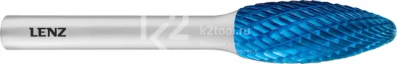 Борфреза твердосплавная LENZ форма H (язычок пламени), 6х14х6х50 мм, насечка №3, с покрытием, арт. LZBH 010 C3