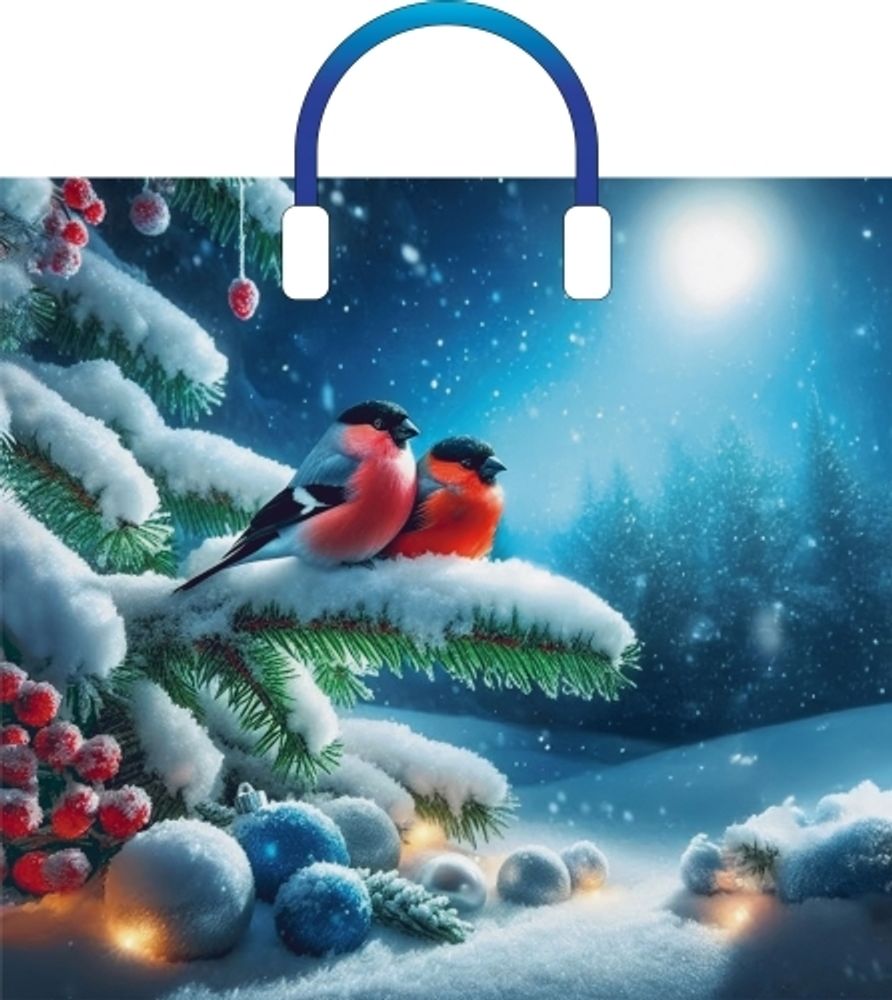 Новогодние пакеты &quot;Снегири в лесу&quot; 38х34+3см 90мкм (10/150шт)