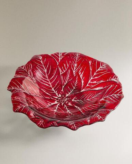 ZARA HOME НОВОГОДНЕЕ БЛЮДО ИЗ СТЕКЛА «ЦВЕТОК», КРАСНЫЙ
