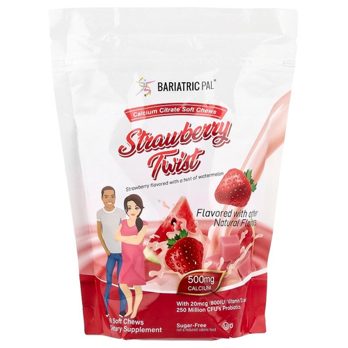 BariatricPal, жевательные таблетки с цитратом кальция, со вкусом клубники, 90 жевательных таблеток