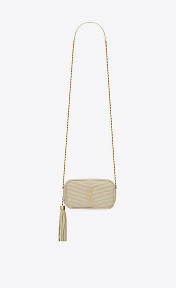 Мини-сумка Saint Laurent Lou из стеганой кожи Grain De Poudre с тиснением белый