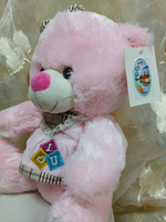 Медведь розовый в платье с бантом, 34 см