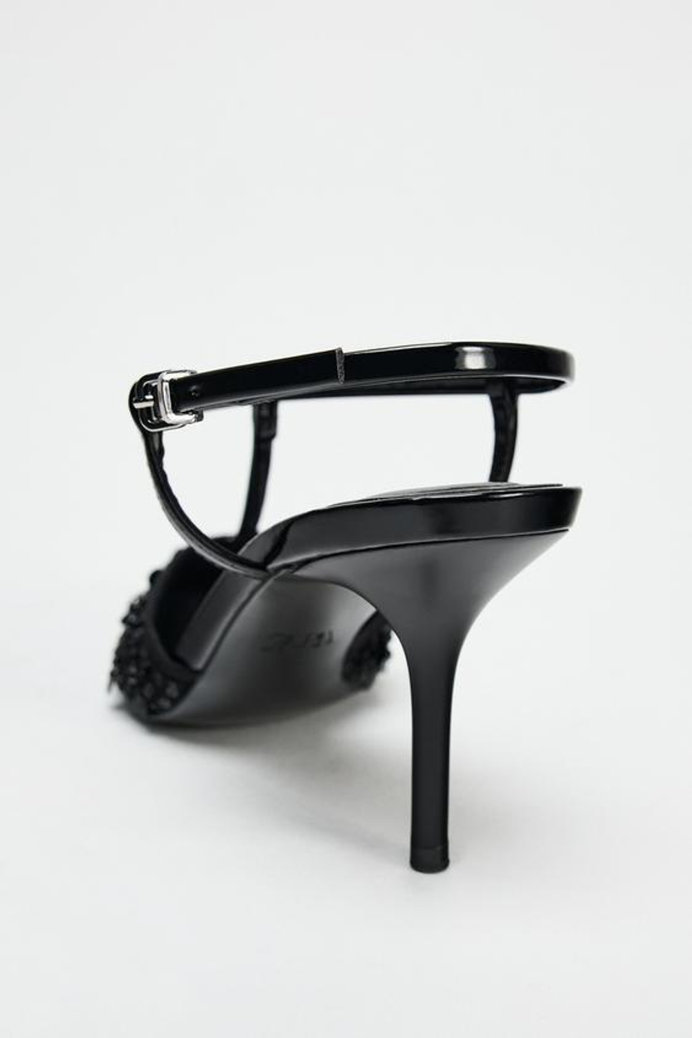 ZARA ТУФЛИ-МЮЛИ НА КАБЛУКЕ С БЛЕСТЯЩИМИ ДЕТАЛЯМИ, ЧЕРНЫЙ