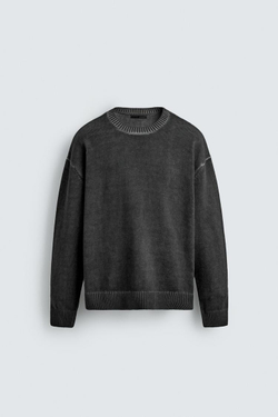 ZARA СВИТЕР ИЗ РЕЛЬЕФНОЙ ТКАНИ С ЭФФЕКТОМ ПОТЕРТОСТИ, ЧЕРНЫЙ